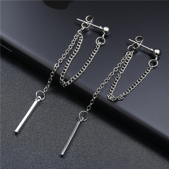 2/$20! Silver Studs w/Draped Chain & Vertical Bar - Picture 5 of 8